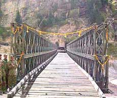 The Kharo bridge in Pooh subdivision of Kinnaur that was reopened by the Army on Wednesday.