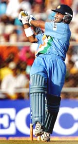 Gautam Gambhir plays a shot during his knock of 103 during the fifth one-day match against Sri Lanka in Ahmedabad on Sunday.