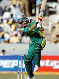 Jacques Kallis plays a stroke during the first one-day international in Hyderabad on Wednesday.