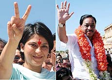 Priya Dutt who won the Lok Sabha byelection from the Mumbai North-West constituency on a Congress ticket; and Narayan Rane who won the Maharashtra Vidhan Sabha byelection in Mumbai on Tuesday.