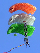 Paratroopers of the Indian Air Force present their skills at the closing ceremony of the Special Olympics 2005