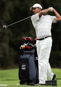 Jeev Milkha Singh practises ahead of the Volvo Masters of Asia tournament at the Thai Country Club in Bangkok