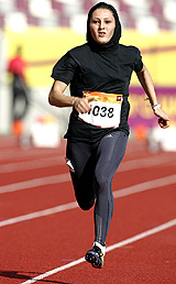 Melani Artoum of Iran competes in the second heat of the women�s 100m at the 3rd West Asian Games in Doha on Wednesday
