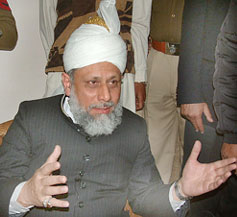Mirza Masroor Ahmad, fifth spiritual head of Ahmadiyya Muslims, on his arrival in Amritsar on Thursday.