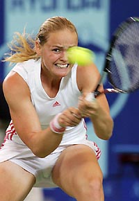 Germany�s Anna-Lena Groenefeld in action against Australia�s Samantha Stosur during the 18th Hopman Cup in Perth on Saturday. Stosur won 6-3, 7-5