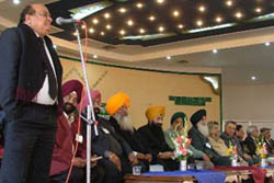 Imtiaz Alam, a SAFMA delegate from Pakistan, addresses a function organised by the Ludhiana chapter of SAFMA in Ludhiana on Saturday.