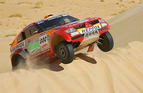 France�s Stephane Peterhansel in a Mitsubishi during the seventh stage between Zouerat and Atar on Friday during the 28th Dakar Rally