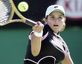 Sania Mirza in action during the first round of the Australian Open