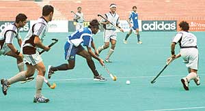 Orissa Steelers and Lucknow Nawabs in action during the Tier II tie of the PHL in Chandigarh on Wednesday