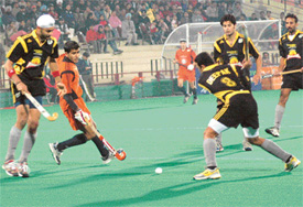 Bangalore Lions and Chandigarh Dynamos in action during a Tier-I PHL encounter in Chandigarh on Monday