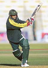 Pakistan�s Shahid Afridi bats during a training session in Rawalpindi on Friday.