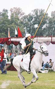 Pakistan captain Naem Akram Khan during a tent pegging competition in Patiala