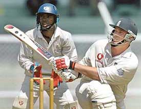England�s Ian Blackwell plays a shot during the three-day warm-up match against Cricket Club of India President�s XI in Mumbai on Monday. 