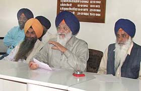 SGPC chief Avtar Singh at a press conference in Ludhiana on Wednesday.