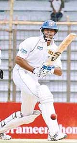 Sri Lanka�s opening batsman Michael Vandort plays a shot during the fourth day of the first Test against Bangladesh in Chittagong on Friday