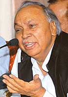 Finance Minister Surinder Singla addresses a Press conference in Chandigarh on Tuesday.