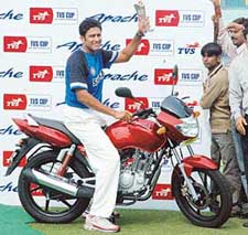 Anil Kumble with the man of the match trophy at the PCA Stadium in Mohali