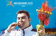 Gagan Narang during the medal ceremony after he won the men�s 10m air rifle event, where he set a new Commonwealth Games record, in Melbourne on Tuesday