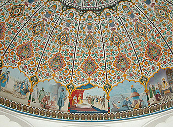 A view of the frescos at Darbar Sahib, Tarn Taran, after kar seva.