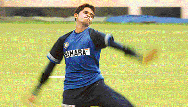 S. Sreesanth delivers a ball during a practice session in Kochi on Wednesday