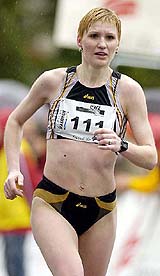 Yelena Tikhonova of Russia runs during the 4th International Marathon in Zurich, Switzerland, on Sunday. Tikhonova won the women�s event