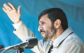 Iranian President Mahmoud Ahmadinejad speaks to the people of Torbat-e-Jam, near Mashad, about 900 km east of Teheran, on Wednesday, declaring that Iran had enriched uranium.