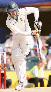 South Africa�s AB de Villiers plays a shot during the third day of the first Test at Centurion