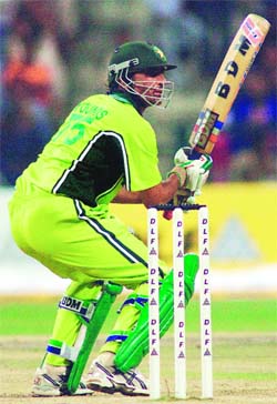 Pakistan�s Younis Khan in action during the first one-day between India and Pakistan at the Zayad Cricket Stadium in Abu Dhabi on Tuesday