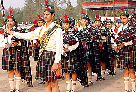 The all girls� band of Kirpal Sagar Academy performs at the Chandigarh Horse Show in Chandigarh on Tuesday