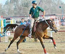 Maj K.D.S. Hooda, who won the tent pegging title at the Chandigarh Horse Show on Saturday