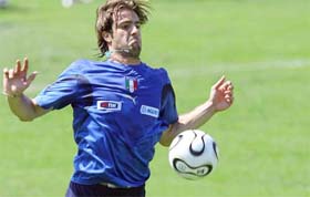 Italy forward Alberto Gilardino practices during an Italian national soccer team training camp at La Borghesiana sporting center in Rome