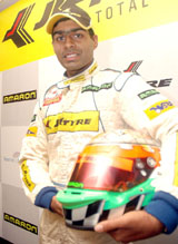 Racing driver Karun Chandhok at a press conference in New Delhi on Thursday. Chandhok announced that he would race in the Formula Asia Renault V6 series starting at the Sepang F1 circuit in Malaysia