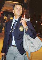 Indian captain Rahul Dravid at a hotel in Mumbai on Thursday night prior to the team�s departure for the West Indies
