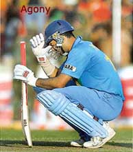 Yuvraj reacts after being dismissed during the second one-day against the West Indies in Kingston on Saturday.