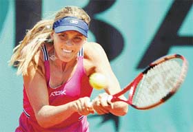 Czech Nicole Vaidisova hits a backhand to Venus Williams of the US during the quarterfinals of the French Open in Paris