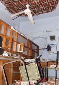 A view of the Sirki Bazar sub-post office where the roof caved in