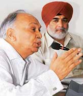 Punjab Finance Minister Surinder Singla addresses a training programme on privatisation of municipal services for strengthening fiscal domain at the Centre for Research in Rural and Industrial Development in Chandigarh on Tuesday.