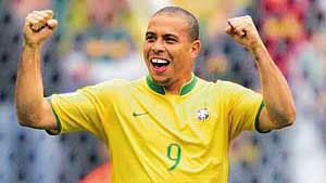 Brazilian forward Ronaldo celebrates his 15th World Cup goal on Tuesday. He became the all-time highest World Cup scorer beating Gerd Muller�s record of 14 goals.