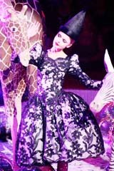 A model presents a creation by French designer Franck Sorbier