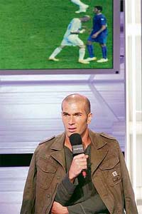 Zinedine Zidane speaks during a television interview in Paris