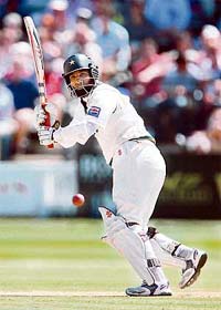 Pakistan batsman Mohammad Yousuf plays a shot during the third day of the first Test match against England at Lord�s in London