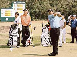 Shiv Kapur tees off during the first round of the British Open golf championship at the Royal Liverpool Golf Club in Hoylake on Thursday.