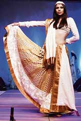 A model showcases a creation by Indian designer Sabyasachi Mukherjee at a fashion show in New York on Saturday.