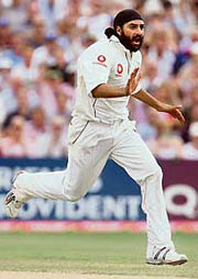 Monty Panesar celebrates after dismissing a Pakistani batsman during the second Test at Old Trafford.