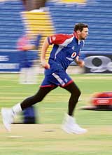 England�s Steve Harmison runs up to bowl during a practice session at Headingley in Leeds on Thursday