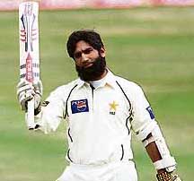 Pakistan�s Mohammad Yousuf celebrates on completing his century on the third day of the third Test against England at Leeds on Sunday. 