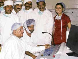 Prof Darbari Lal, Deputy Speaker, Punjab Vidhan Sabha, inaugurates the lithotripsy machine at Guru Nanak Dev Hospital in Amritsar on Saturday.