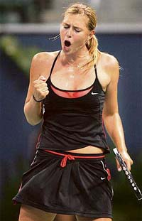 Russia�s Maria Sharapova celebrates a point against compatriot Dinara Safina during the JPMorgan Chase Open in Carson, California on Friday. Sharapova won 6-2, 6-4.