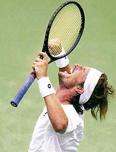 Spain�s Juan Carlos Ferrero exults after defeating compatriot Rafael Nadal in the pre-quarterfinal of the Cincinnati Masters in Mason, Ohio