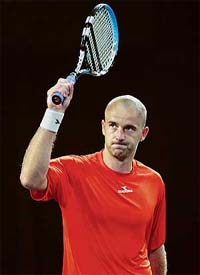 Croatia�s Ivan Ljubicic celebrates after beating Kevin Kim of the USA in the pre-quarterfinal of the China Open tennis tournament in Beijing